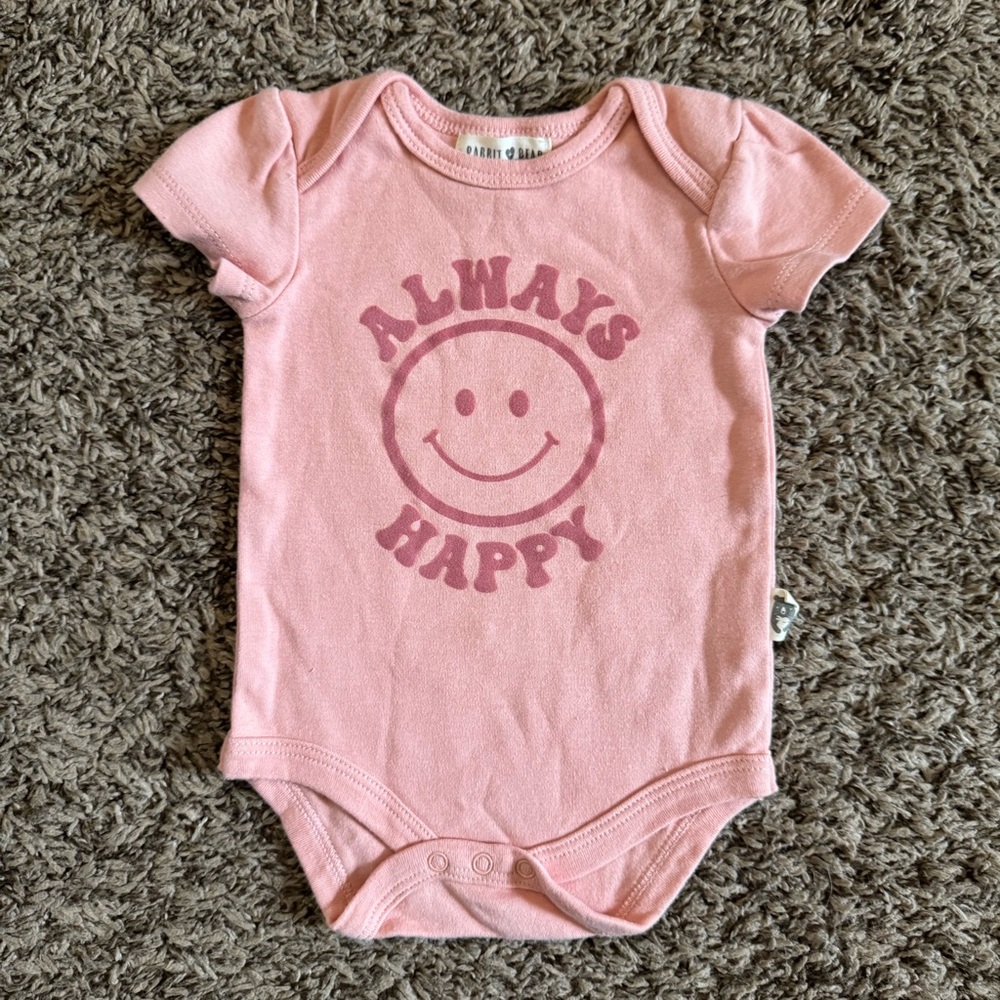 Rabbit + Bear 0-3 Month Always Happy Pink Baby Onesie